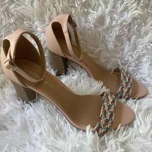 Madden Girl Bellaa Women's Multicolor Woven Heel Sandals tan beige blush